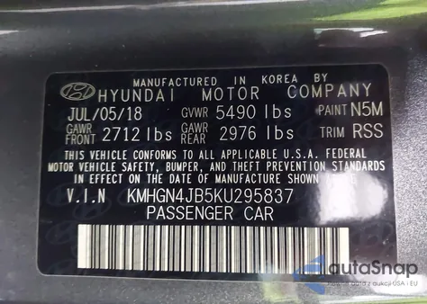 2019 Genesis G80 3.3T Sport from USA, damaged, VIN KMHGN4JB5KU295837